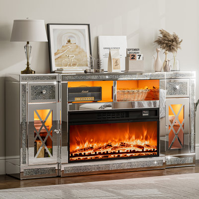 ファイヤーサイド　FIRESIDE マルチウォールラック5 Everly Quinn Mirrored Electric Fireplace Tv Stand | Wayfair